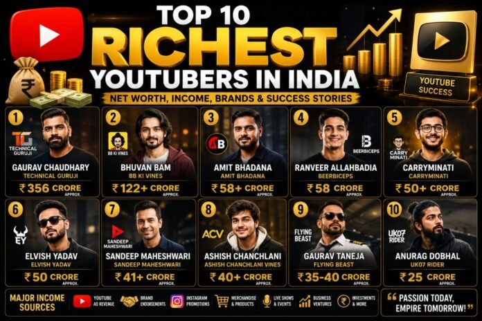 top 10 richest youtubers in india